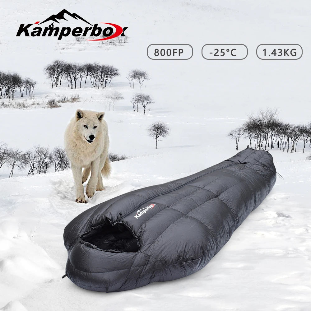 Kamperbox Winter Down Sleeping Bags Ultralight Camping Equipment for Adults Comfortable Temperature Scale Minus Twenty to Minus Thirty Five Degrees Celsius