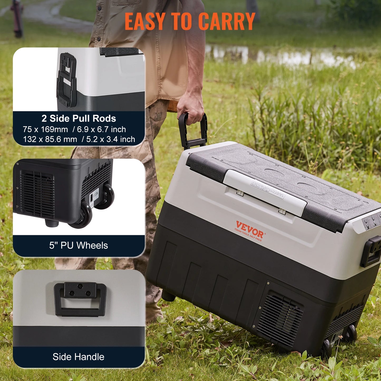 VEVOR Portable Foldable Handle Car Refrigerator 35L 45L 55L with Wheel Compressor Freezer for Camping Picnics Travel and Home