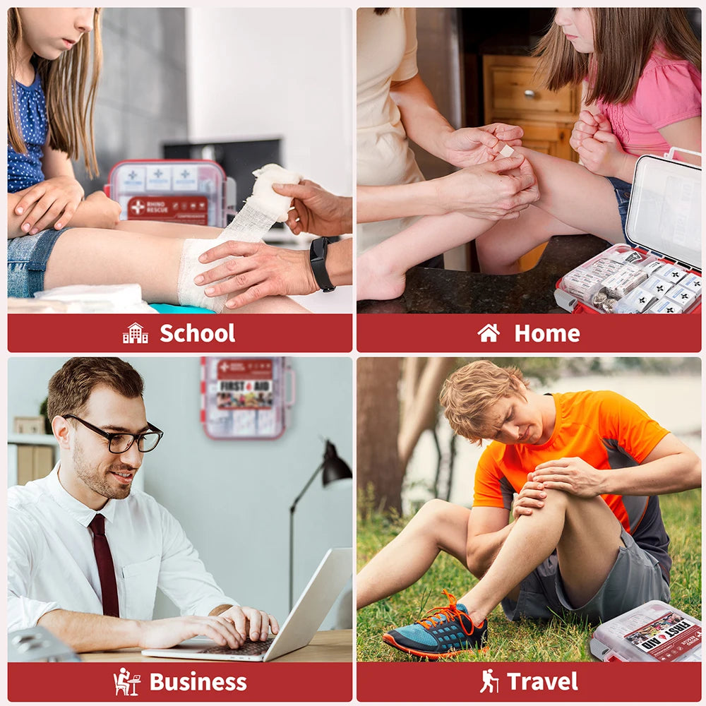 Rhino Rescue 350 Pieces OSHA All Purpose First Aid Kit Home and Office Medical Supplies for Emergency and School