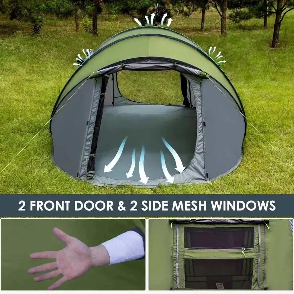 3 to 4 People Outdoor Throw Open Tent Automatic Pop Up Waterproof Family Tent for Camping and Hiking