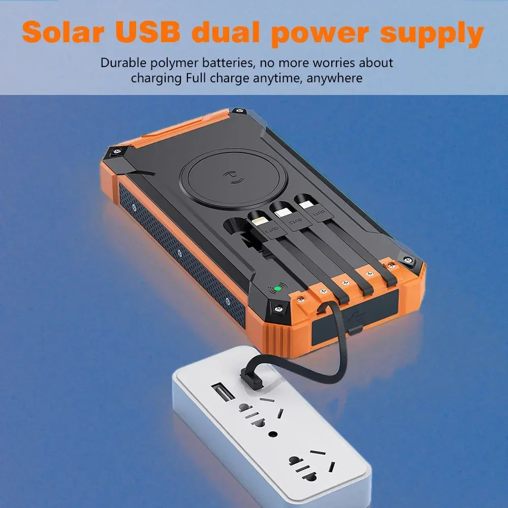 Solar Mobile Power Bank Portable Wireless Fast Charging 10000mAh 4USB Ports Compatible with iPhone Xiaomi Huawei with 2 LED Lights