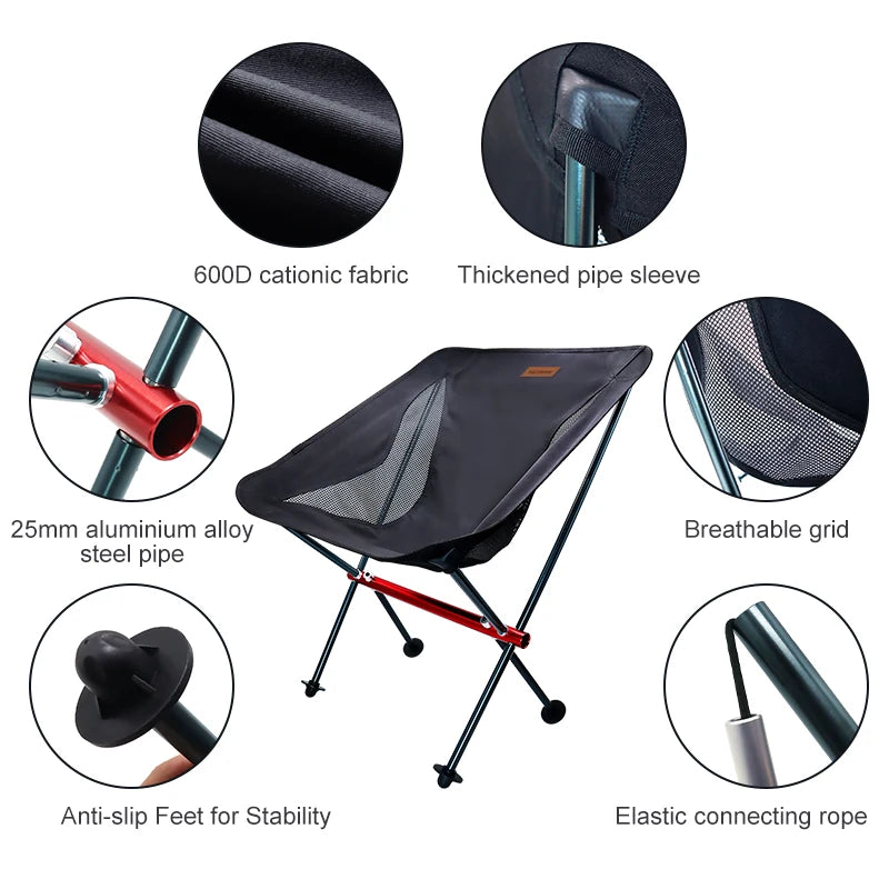 PACOONE Travel Ultralight Folding Chair Portable Moon Chair for Outdoor Camping Fishing Beach Hiking and Picnic