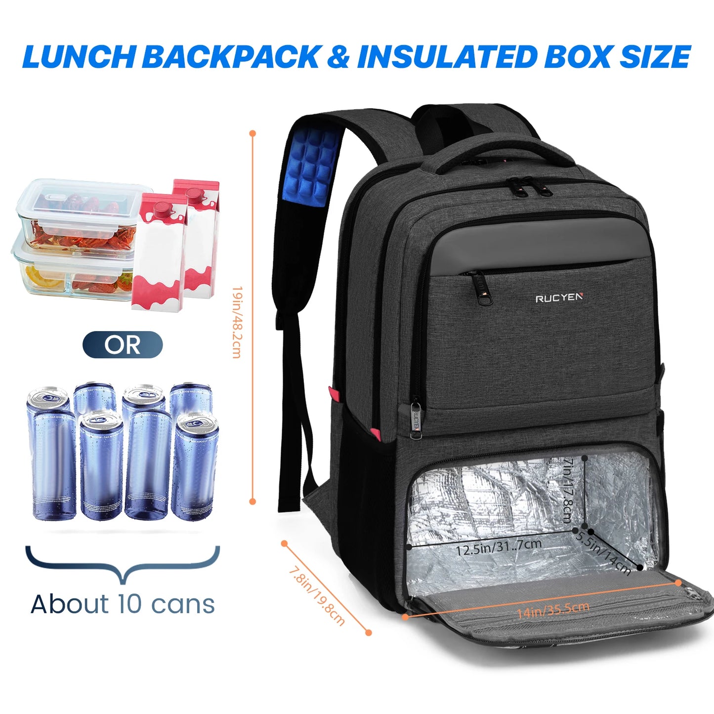 Insulated Backpack Lunch Bag Durable Waterproof Leak Proof Cooler Case for Camping with USB Port