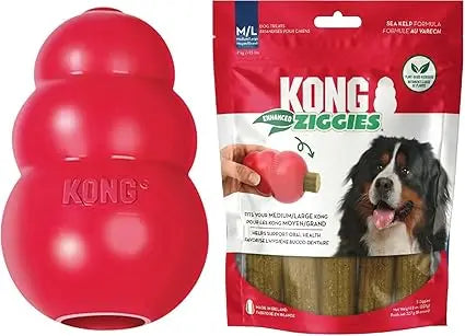 KONG Classic Toy & Enhanced Ziggies Treats Combo Pack - Durable Chew Toy for Dogs - with Enhanced Ziggies Treats - Dog Accessori