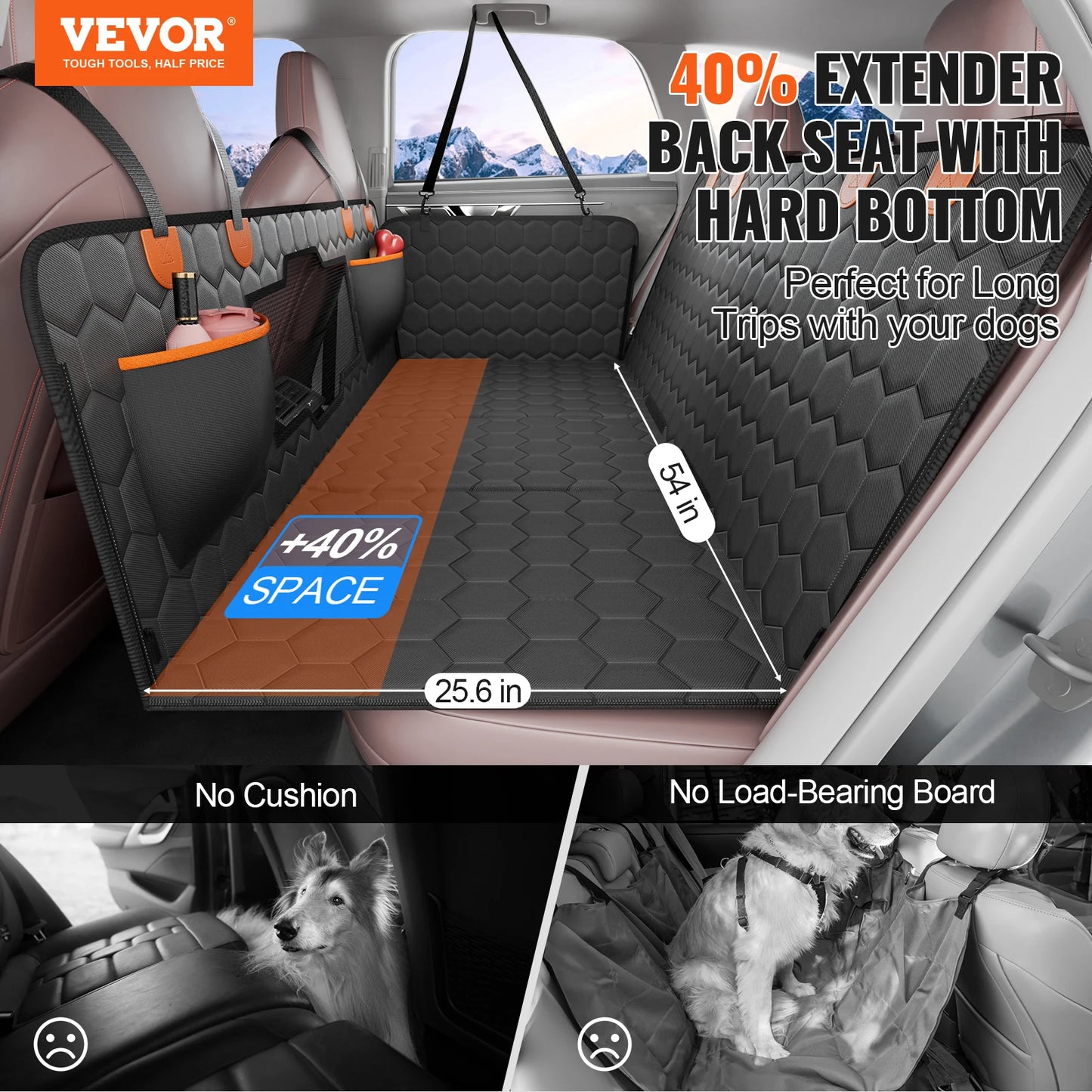 Vevor Back Seat Extender Dog Car Seat Cover with Mesh Window and Storage Pocket for Dogs Supports 350 Pounds Hammock Style
