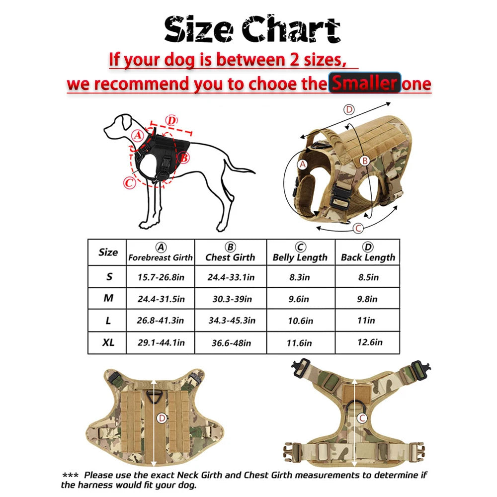 Dog Harness Leash Collar Patches Set for Medium Large Dogs Adjustable Tactical Military Vest for Training and Walking