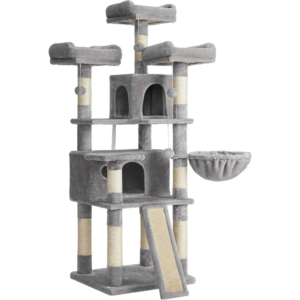 Cat Tree, Large Cat Tower, Cat Condo with Scratching Posts, Board, 2 Caves, 3 Plush Perches