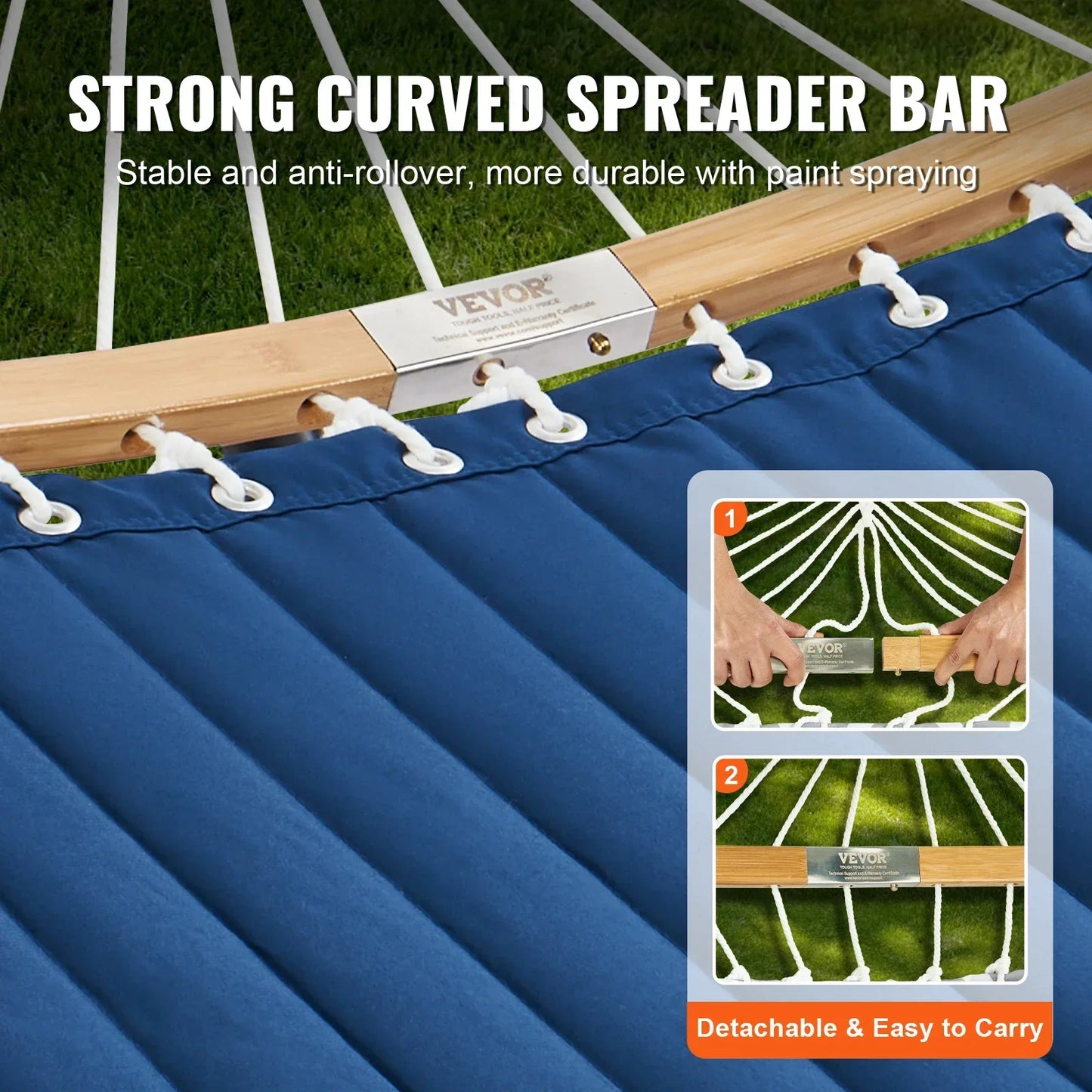 Two Person Hammock with Stand Included Double Hammock with Curved Spreader Bar and Detachable Pillow and Portable Bag