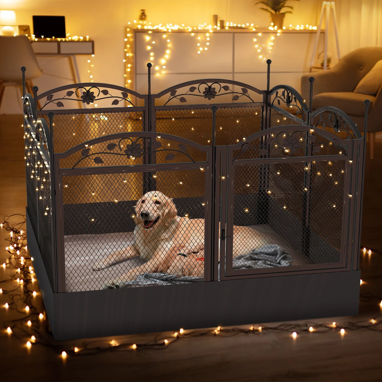 Dog Playpen Fence Detachable Play Pen Exercise Puppy Kennel Cage 8 Panels with Waterproof Pad