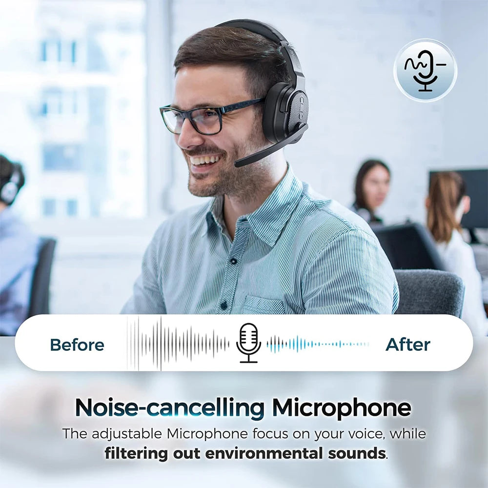 Mpow E65 2 in 1 Wireless Headphones Bluetooth 5.3 Dual Single Office Headset with Microphone and Mute Switch 35 Hours for Trucker Driver