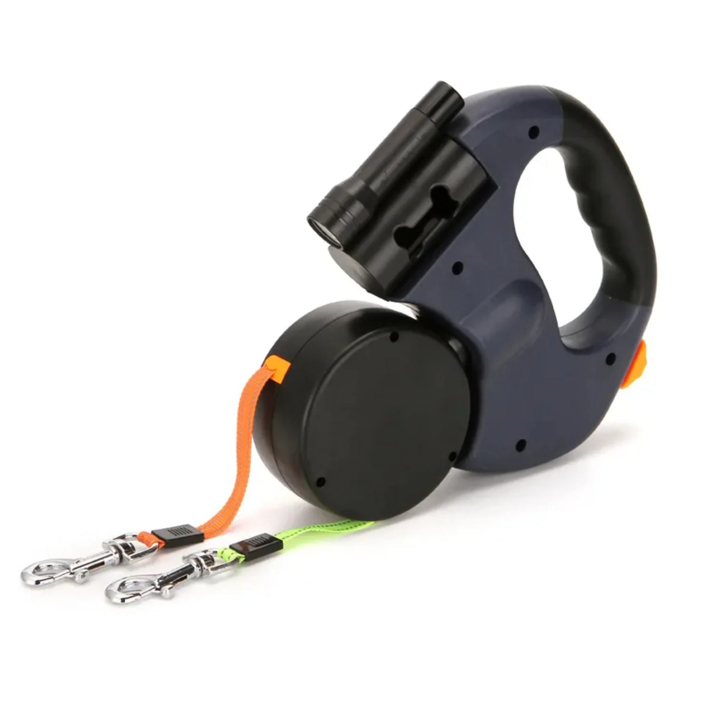 Durable Double Dog Leashes Automatic Retractable Nylon Lead Extension Puppy Walk Roulette with Light Fidget Toy Poop Bag Case