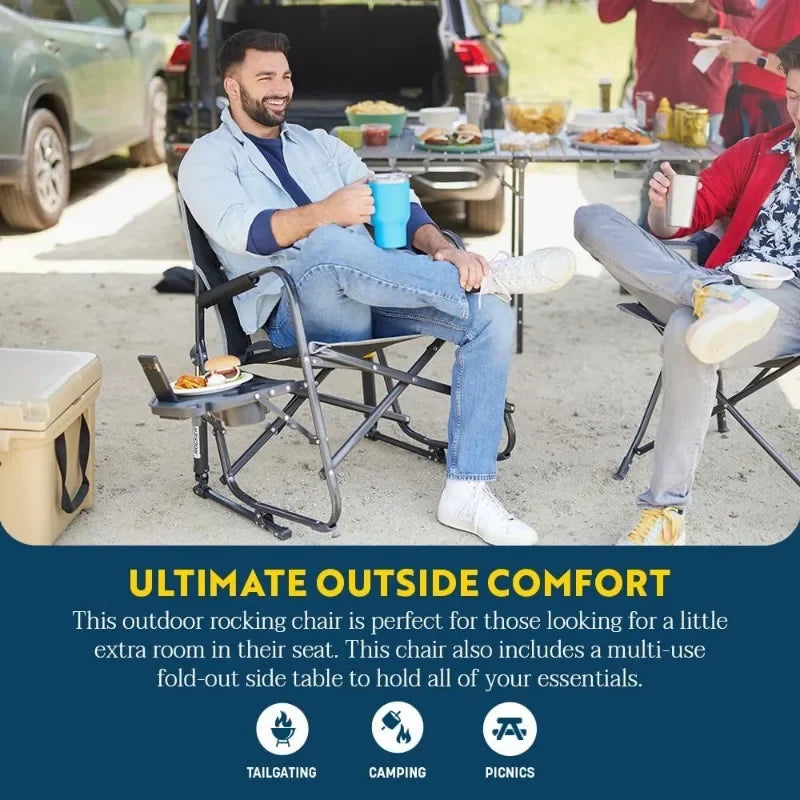 GCI Outdoor Freestyle Rocker XL with Side Table Portable Folding Rocking Chair with Solid Durable Armrests