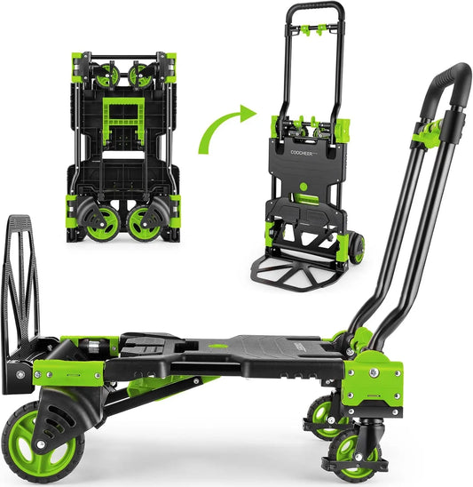 330LB Folding Hand Truck Heavy Duty Carrying, Combination of Four Wheels and Two Wheels Convertible Dolly Cart with Retractable