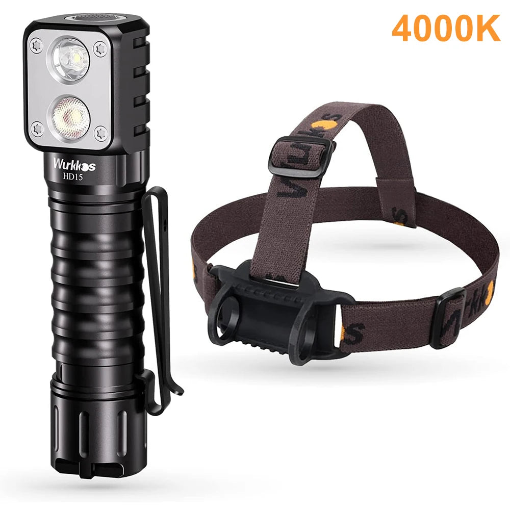 Wurkkos-HD15 Headlamp 2A Rechargeable 18650 2000lm Dual LED LH351D SST20 USB Reverse Charge IP68 Waterproof Angle Flashlight