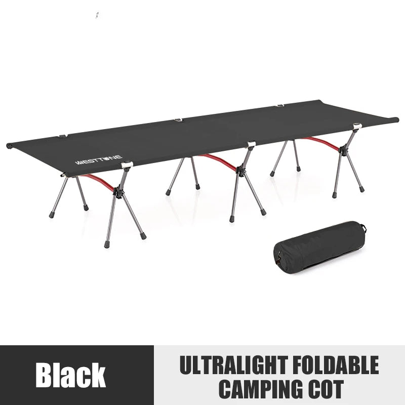 Westtune Camping Cot with Leg Extenders Portable Folding Bed Ultralight Aluminum Alloy Sleeping Cot for Outdoor Hiking Travel