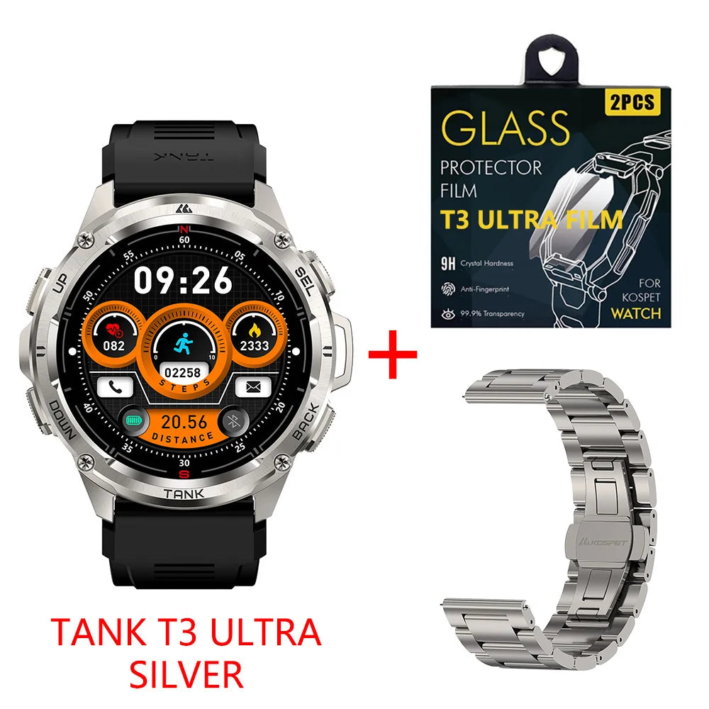 KOSPET Tank T3 Ultra GPS Smart Watch For Men with Altimeter Compass Barometric 470mAh Battery 60 Days Bluetooth Call and IP69K Waterproof