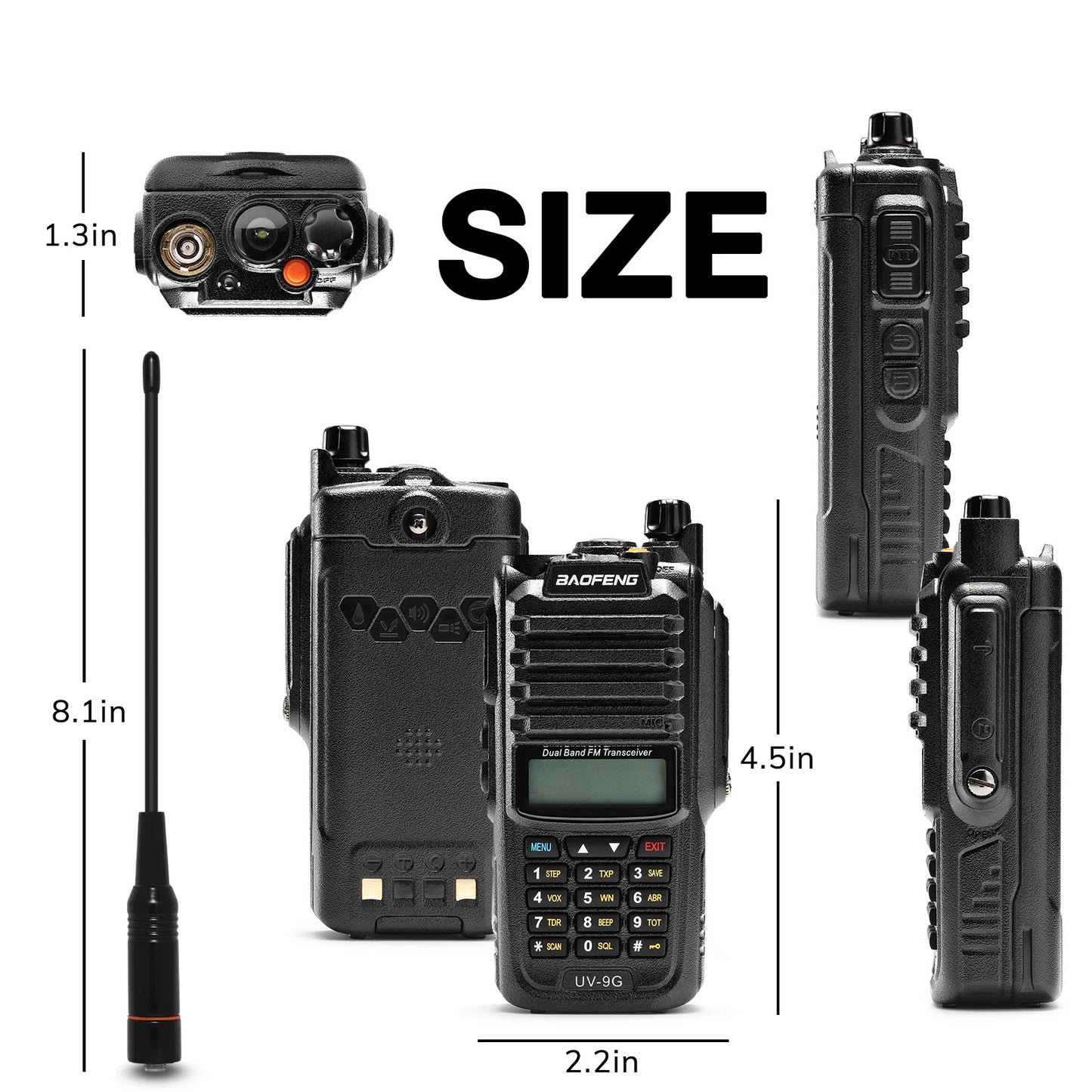Baofeng UV-9G GMRS Radio Waterproof IP67 Dual Band NOAA Scanner Portable Walkie Talkie 1PC