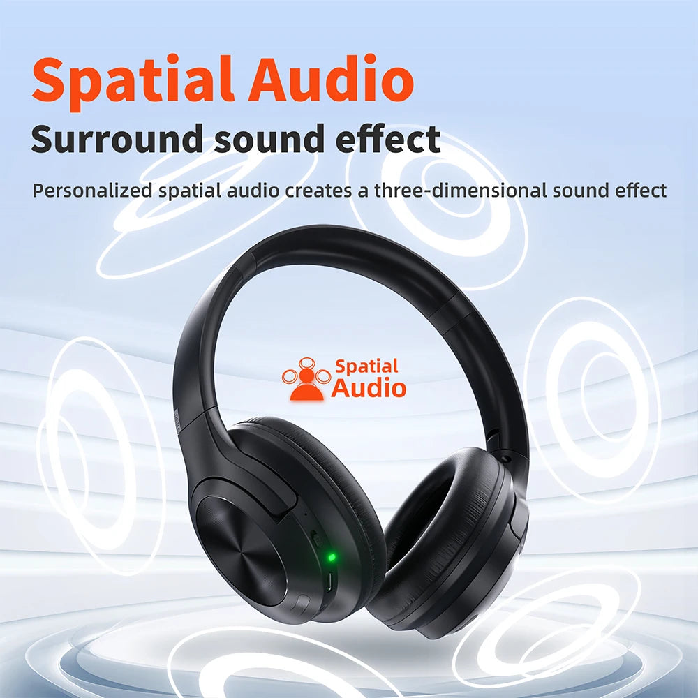 Wireless Bluetooth Headset QERE E80 Earphone 5.3 ANC Noise Cancellation Hi-Res Audio Over Ear Headphones 70 Hours Battery Life 40mm Driver
