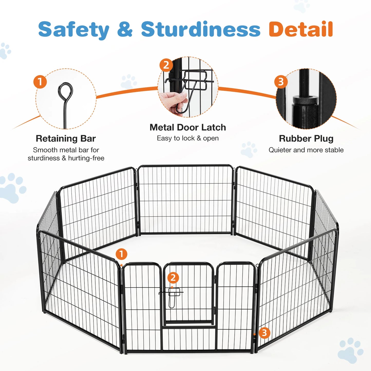 JHK 8 Panel Heavy Duty Dog Playpen Indoor Outdoor Pet Fence with Doors Metal Dog Pen for Exercise and Camping