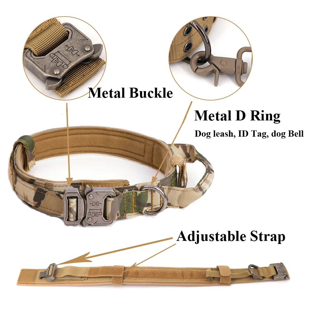 Dog Harness Leash Collar Patches Set for Medium Large Dogs Adjustable Tactical Military Vest for Training and Walking