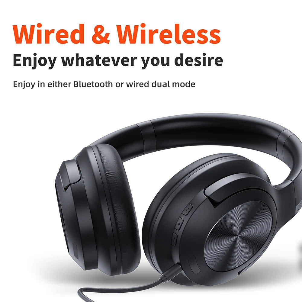 Wireless Bluetooth Headset QERE E80 Earphone 5.3 ANC Noise Cancellation Hi-Res Audio Over Ear Headphones 70 Hours Battery Life 40mm Driver