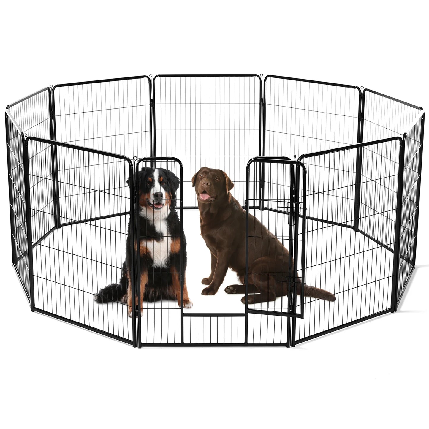 JHK 8 Panel Heavy Duty Dog Playpen Indoor Outdoor Pet Fence with Doors Metal Dog Pen for Exercise and Camping