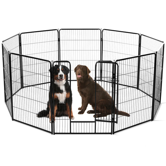 JHK 8 Panel Heavy Duty Dog Playpen Indoor Outdoor Pet Fence with Doors Metal Dog Pen for Exercise and Camping