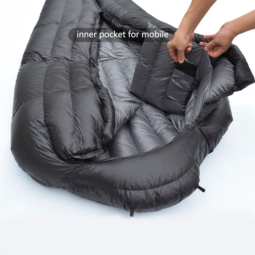 Kamperbox Winter Down Sleeping Bags Ultralight Camping Equipment for Adults Comfortable Temperature Scale Minus Twenty to Minus Thirty Five Degrees Celsius