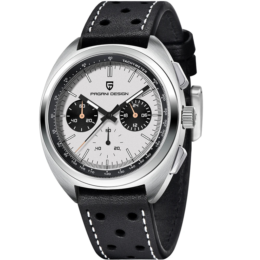 Pagani Design 2024 Retro Luxury Men's Sports Chronograph VK63 Quartz Watch AR Sapphire Waterproof Leather Clock