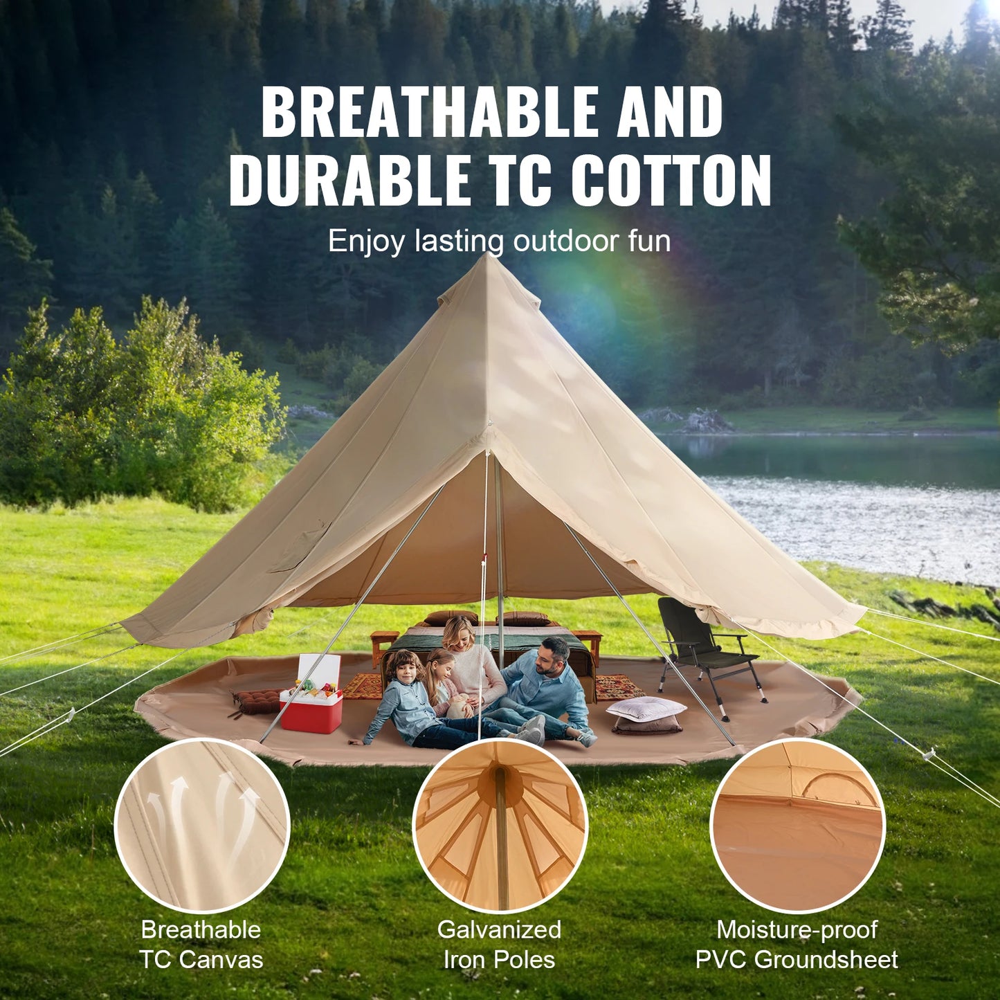 SucceBuy Canvas Bell Tent 4 Seasons 13.12 ft Yurt Tent Canvas Tent for Camping with Stove Jack Breathable Tent Holds 6 People