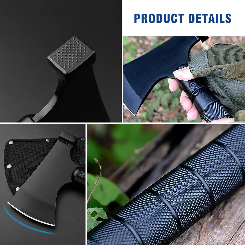 Carbon Steel Multi functional Battle Axe Portable Survival Axe Tool for Outdoor Camping, Hunting, and Emergency Situations