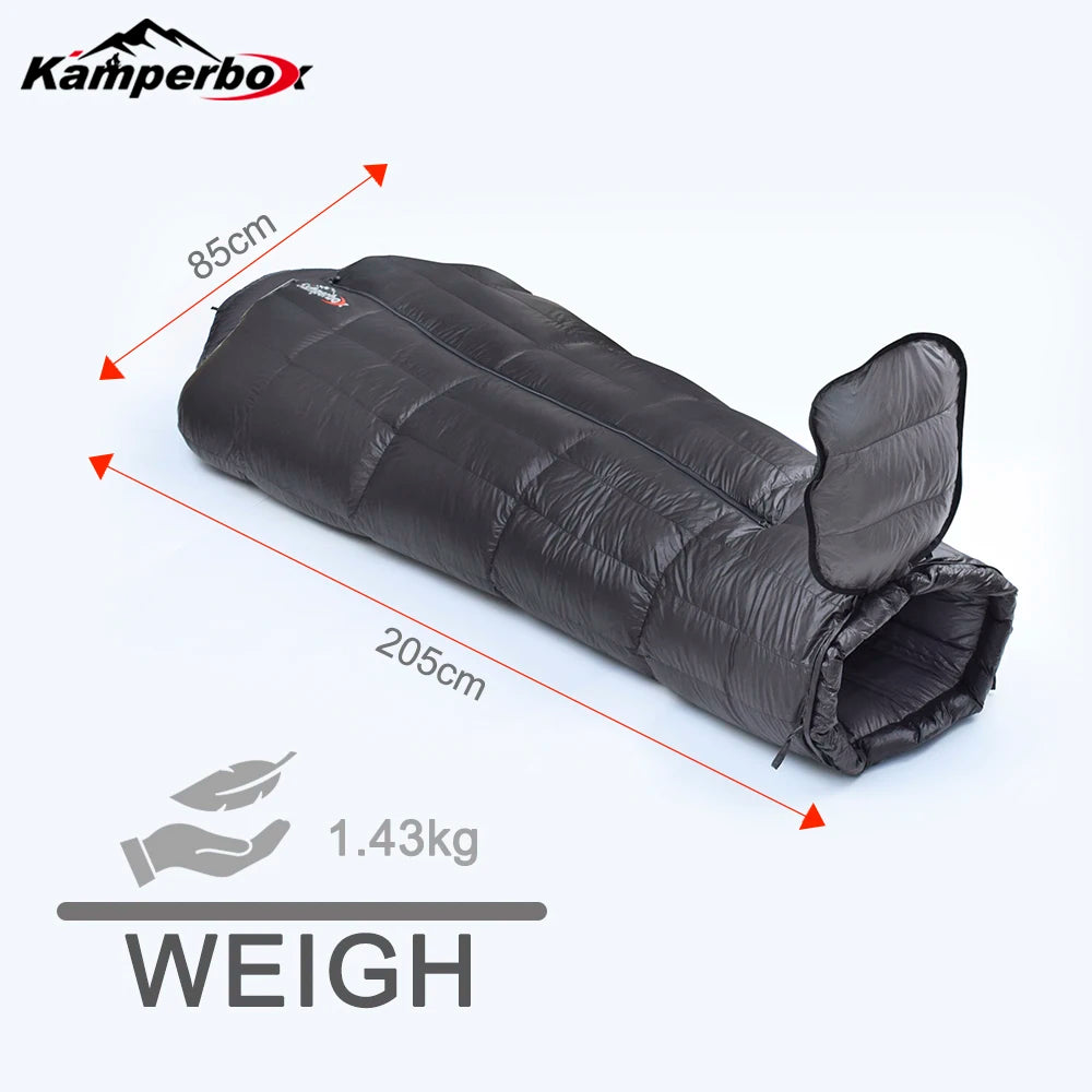 Kamperbox Winter Down Sleeping Bags Ultralight Camping Equipment for Adults Comfortable Temperature Scale Minus Twenty to Minus Thirty Five Degrees Celsius