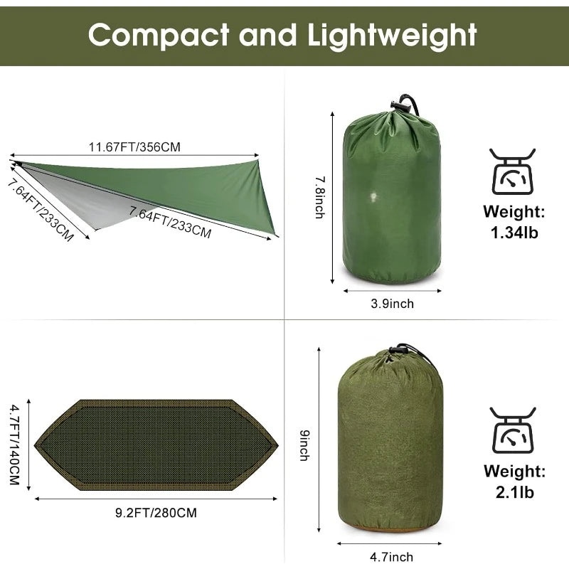 Camping Hammock with Net and Rain Fly 2 Person Lightweight Portable Hammock Tent with Tarp for Camping and Hiking