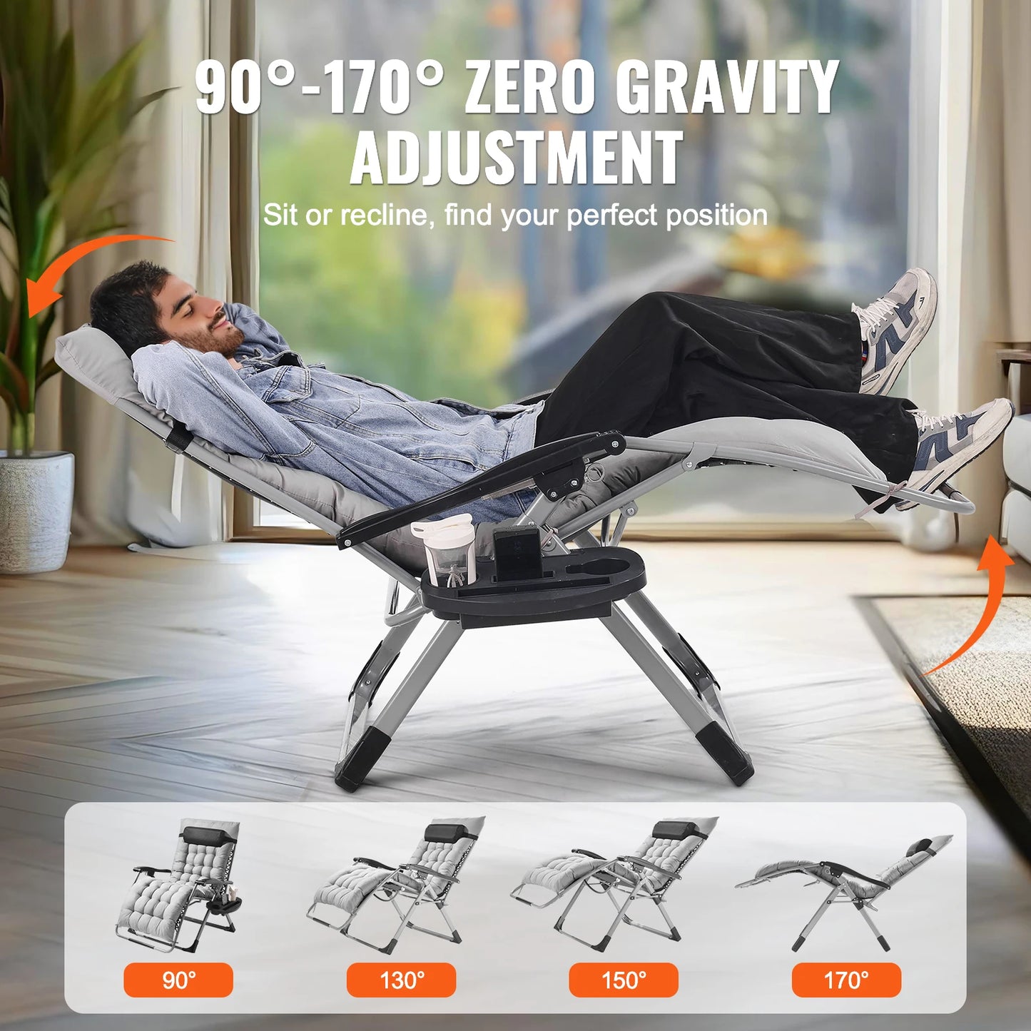 VEVOR Zero Gravity Recliner Lounge Chair Adjustable Anti Gravity Chair with Cushion Footrest and Cupholder
