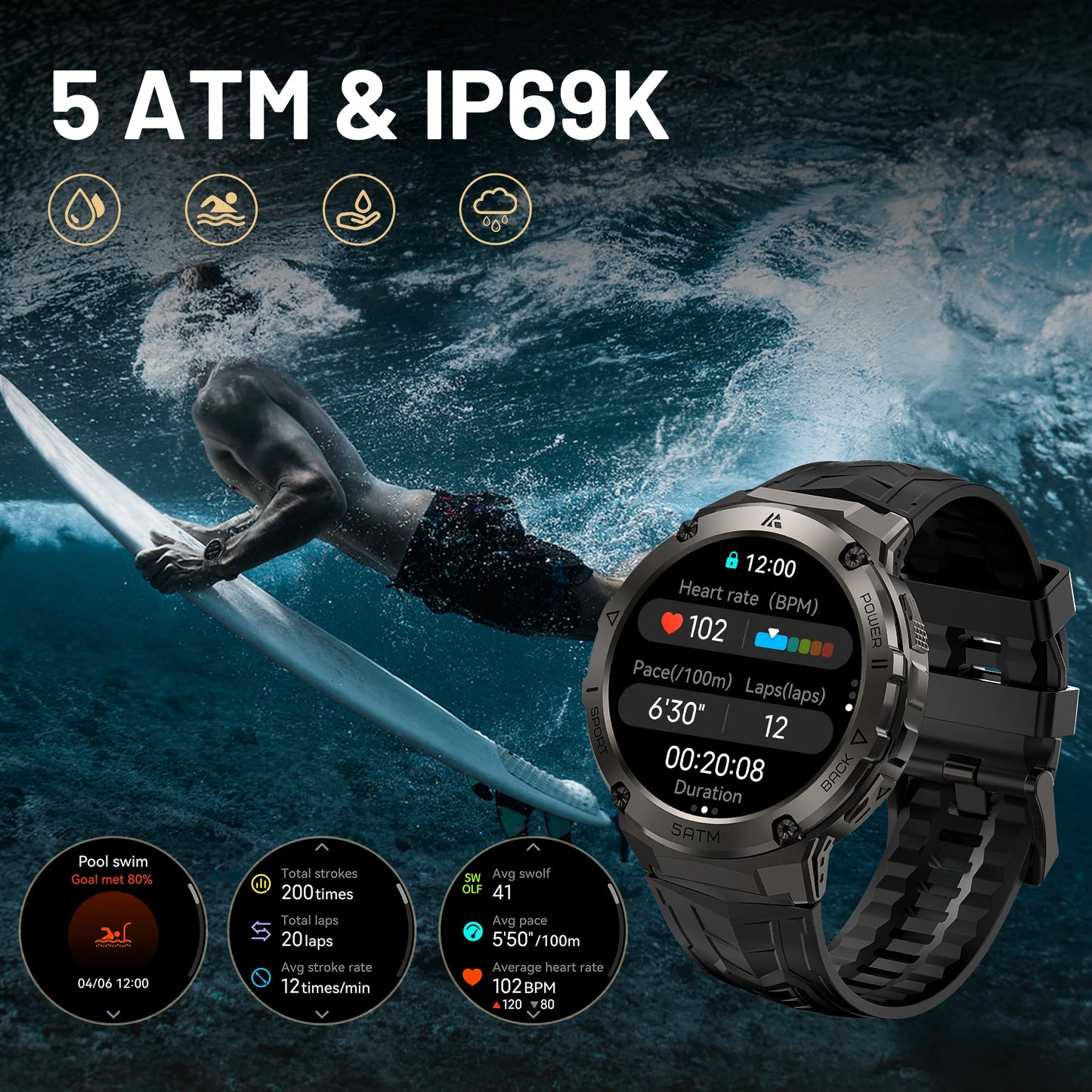 HIDAMEL T3E GPS Smart Watch For Men With Compass Altimeter Altitude Stainless Steel Shell 5ATM IP69K Waterproof 470mAh AMOLED Display