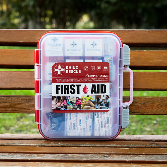 Rhino Rescue 350 Pieces OSHA All Purpose First Aid Kit Home and Office Medical Supplies for Emergency and School