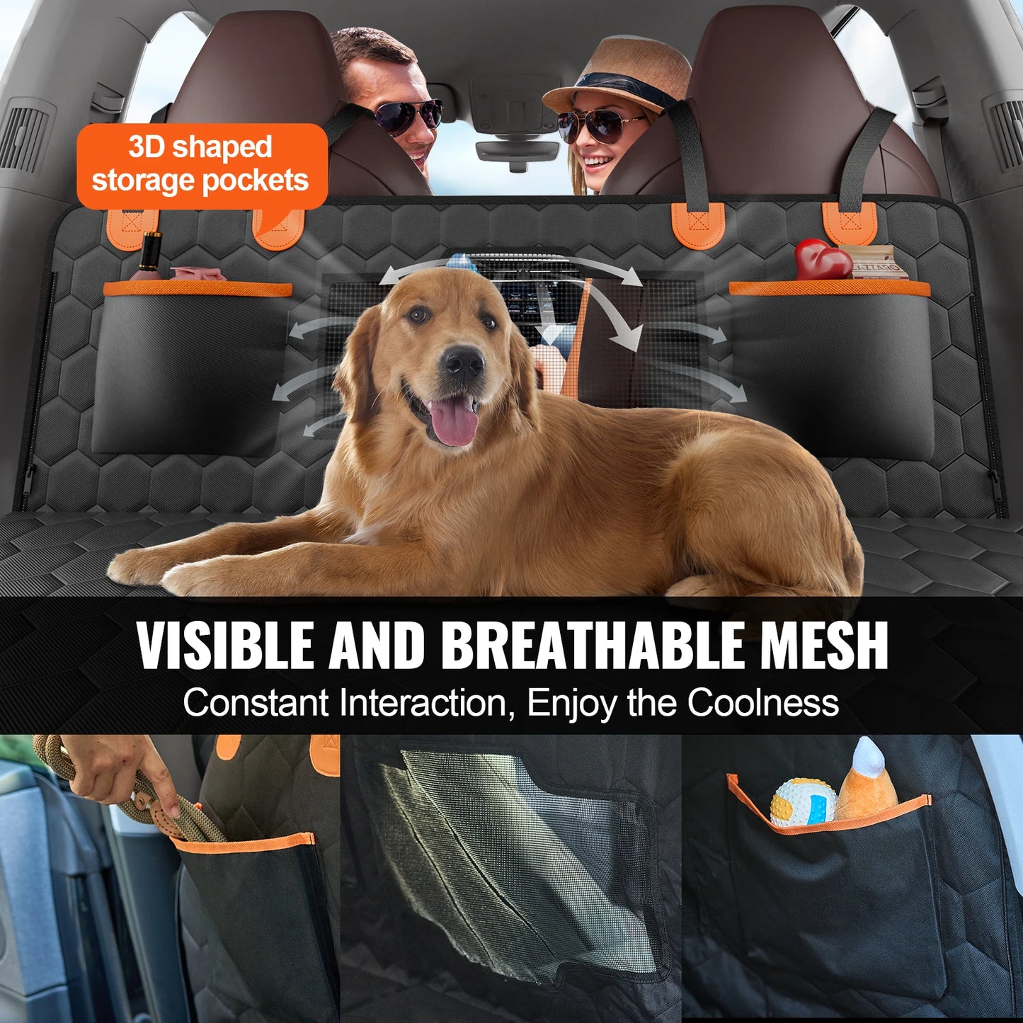 Vevor Back Seat Extender Dog Car Seat Cover with Mesh Window and Storage Pocket for Dogs Supports 350 Pounds Hammock Style
