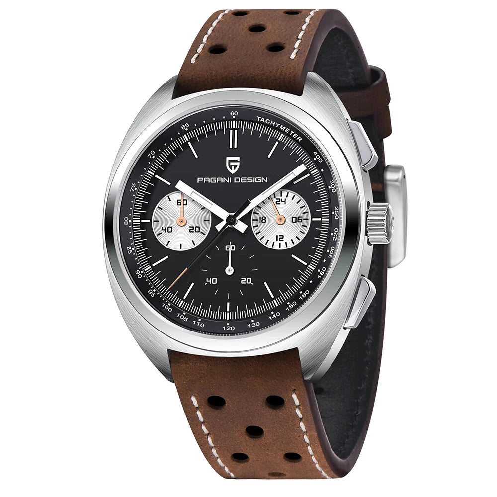 Pagani Design 2024 Retro Luxury Men's Sports Chronograph VK63 Quartz Watch AR Sapphire Waterproof Leather Clock
