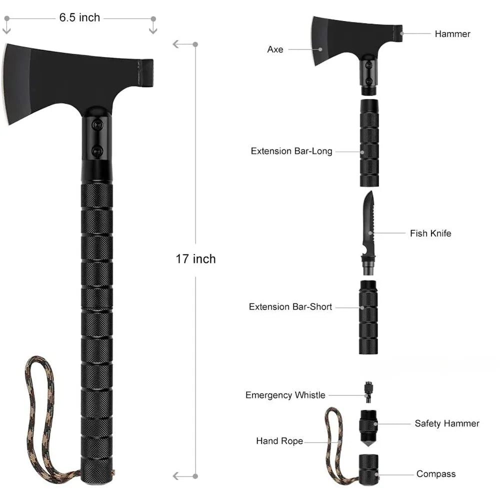 Carbon Steel Multi functional Battle Axe Portable Survival Axe Tool for Outdoor Camping, Hunting, and Emergency Situations