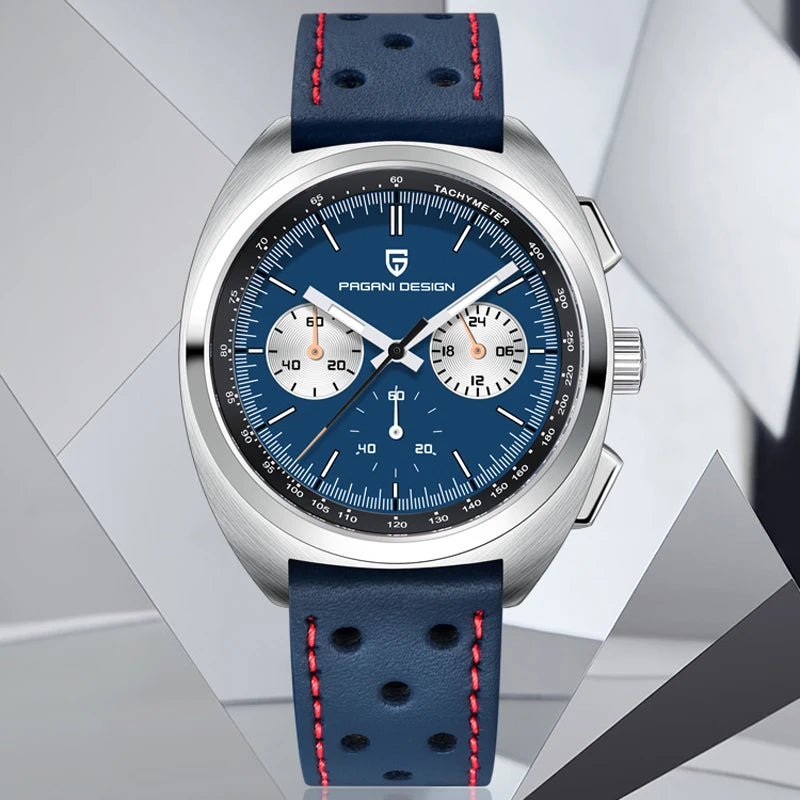 Pagani Design 2024 Retro Luxury Men's Sports Chronograph VK63 Quartz Watch AR Sapphire Waterproof Leather Clock