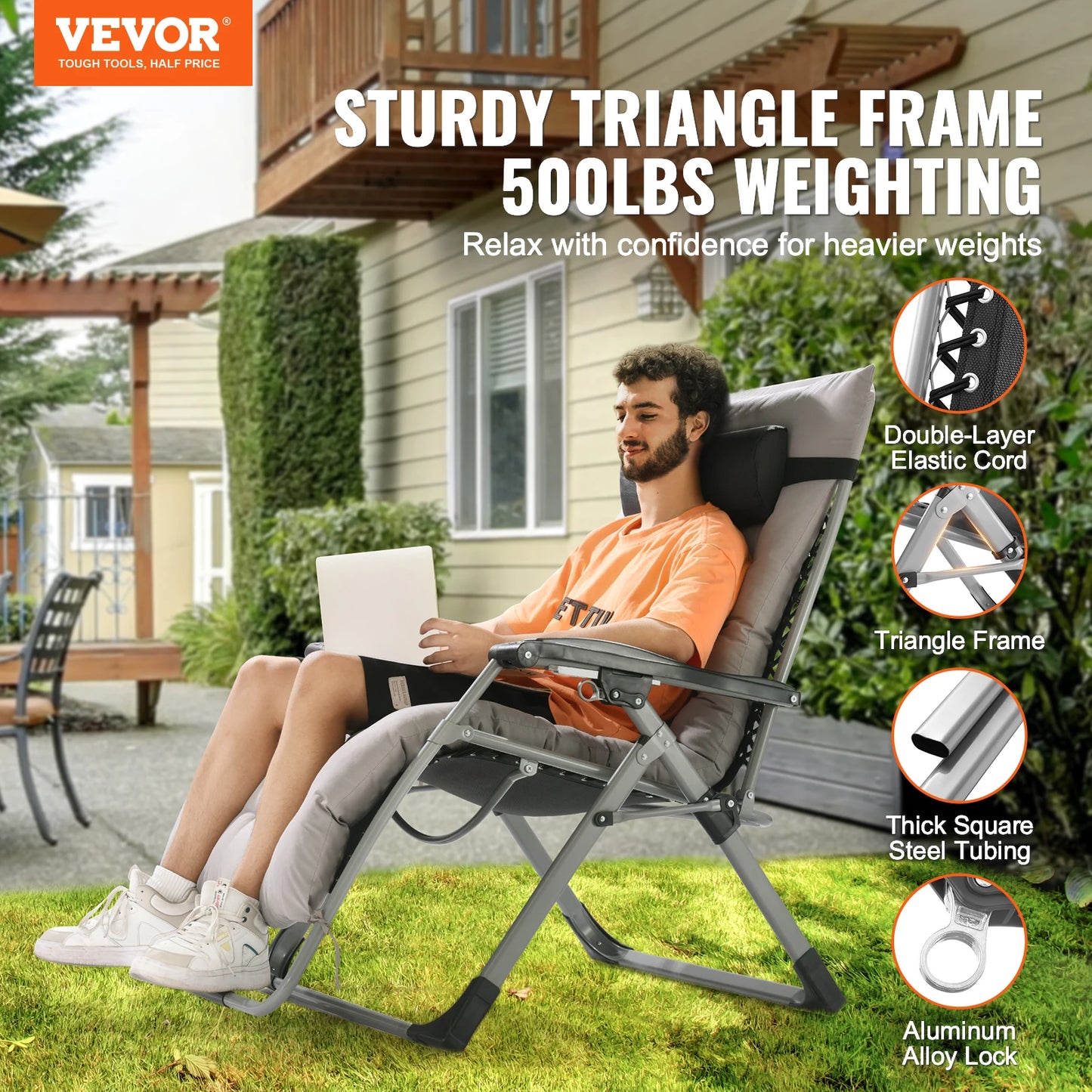 VEVOR Zero Gravity Recliner Lounge Chair Adjustable Anti Gravity Chair with Cushion Footrest and Cupholder