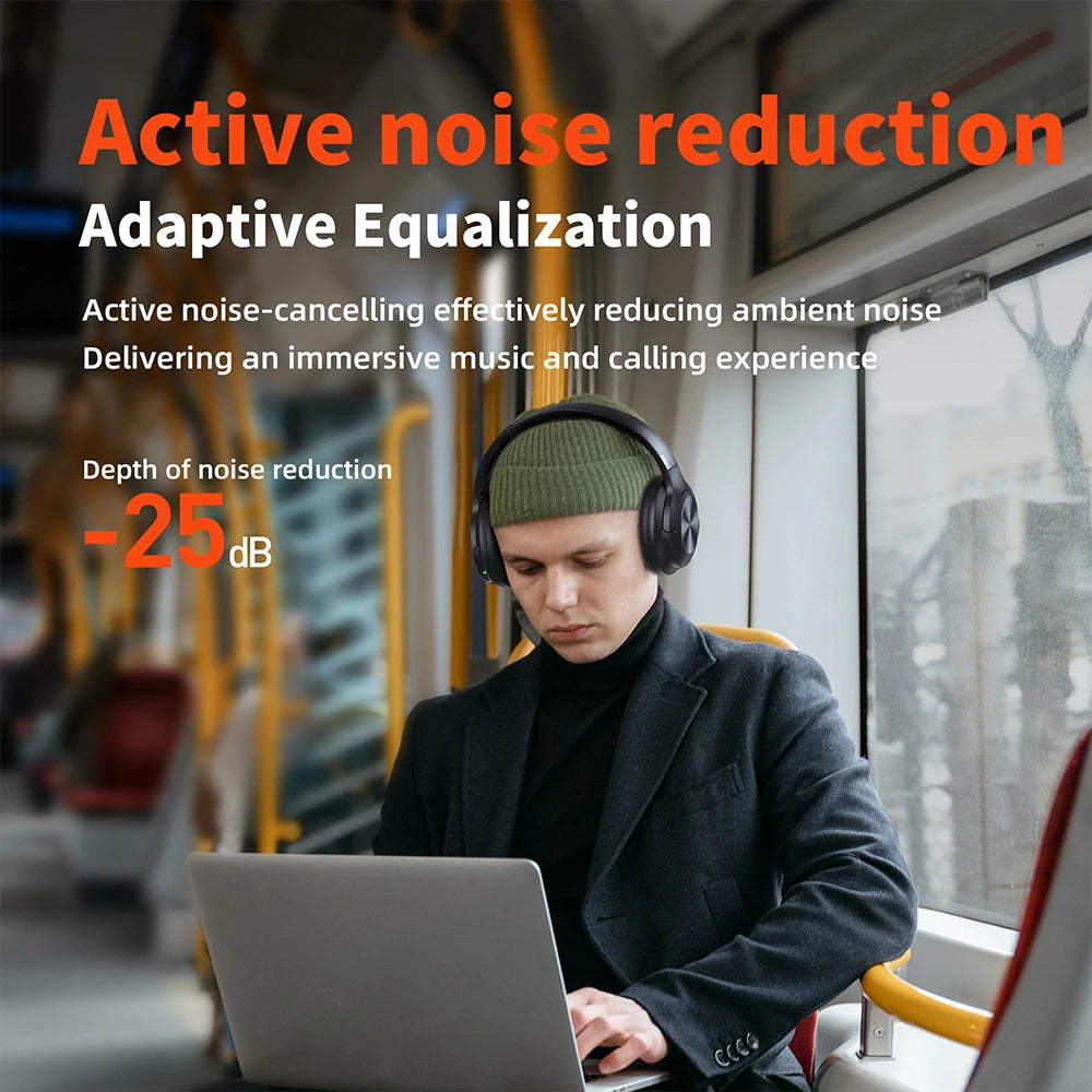 Wireless Bluetooth Headset QERE E80 Earphone 5.3 ANC Noise Cancellation Hi-Res Audio Over Ear Headphones 70 Hours Battery Life 40mm Driver