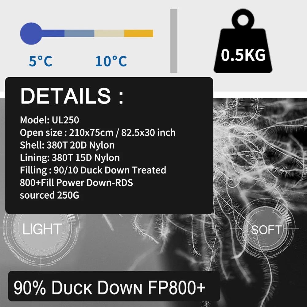 Kamperbox Ultralight Down Sleeping Bag for Camping Outdoor Use Comfortable Temperature Scale 5 to 0 Degrees