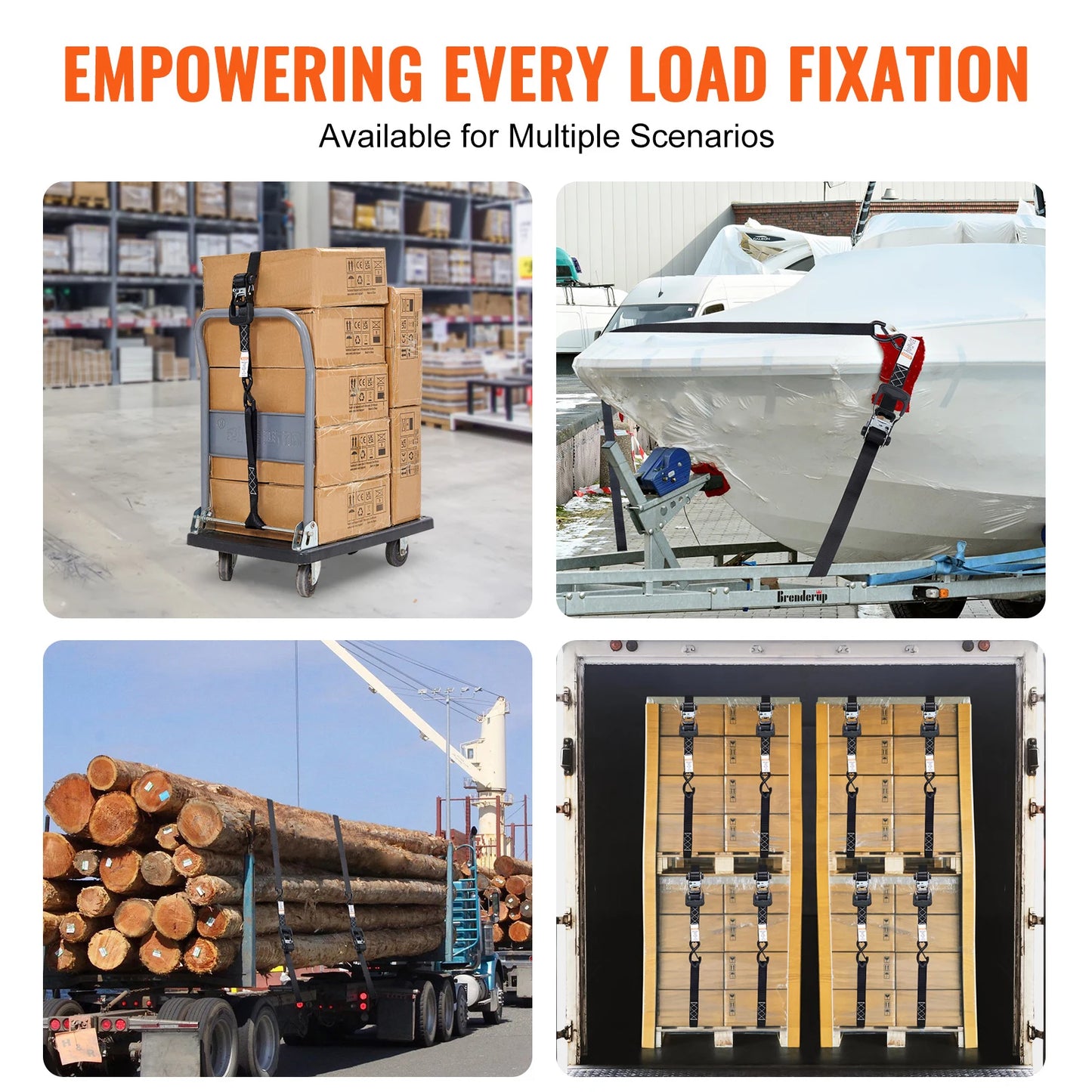 SucceBuy 4pcs Trailer Ratchet Tie Down Straps with Padded Handles Hook Brake Binding Belt for Moving Securing Cargo Motorcycle