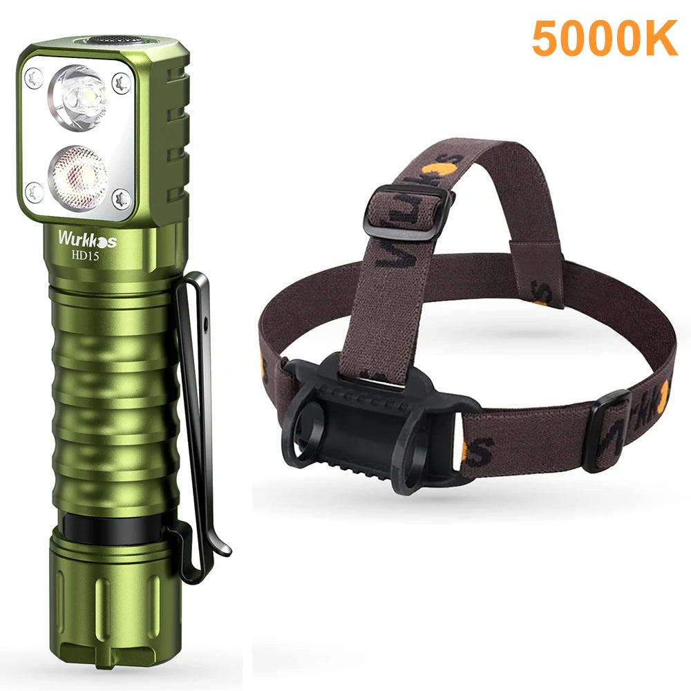 Wurkkos-HD15 Headlamp 2A Rechargeable 18650 2000lm Dual LED LH351D SST20 USB Reverse Charge IP68 Waterproof Angle Flashlight