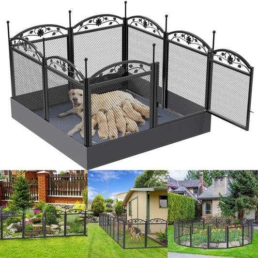 Dog Playpen Fence Detachable Play Pen Exercise Puppy Kennel Cage 8 Panels with Waterproof Pad