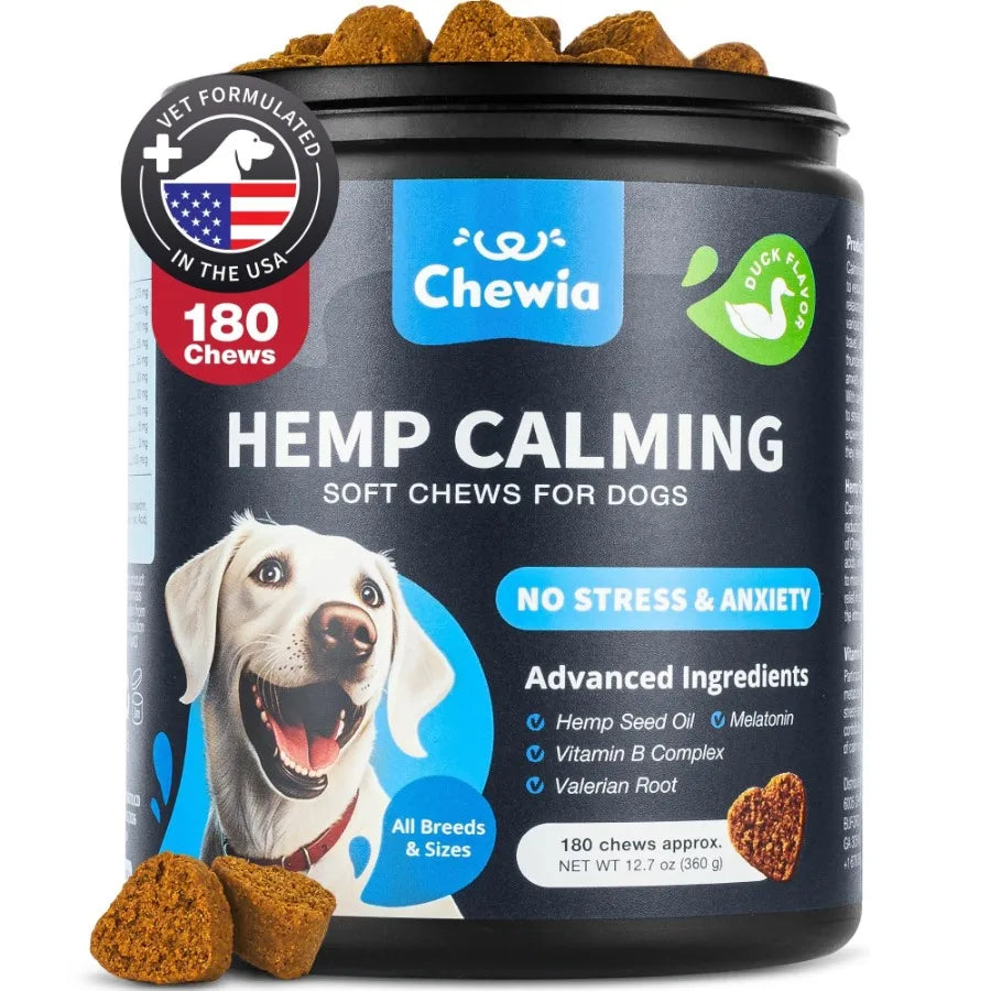 Hemp Calming Chews for Dogs Anxiety Dog Calming Treats with Melatonin Valerian Root Chamomile Extract Vitamin B Complex Canine