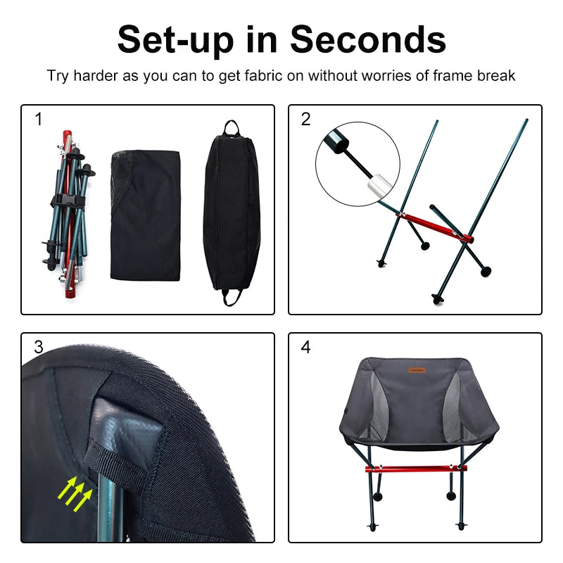 PACOONE Travel Ultralight Folding Chair Portable Moon Chair for Outdoor Camping Fishing Beach Hiking and Picnic