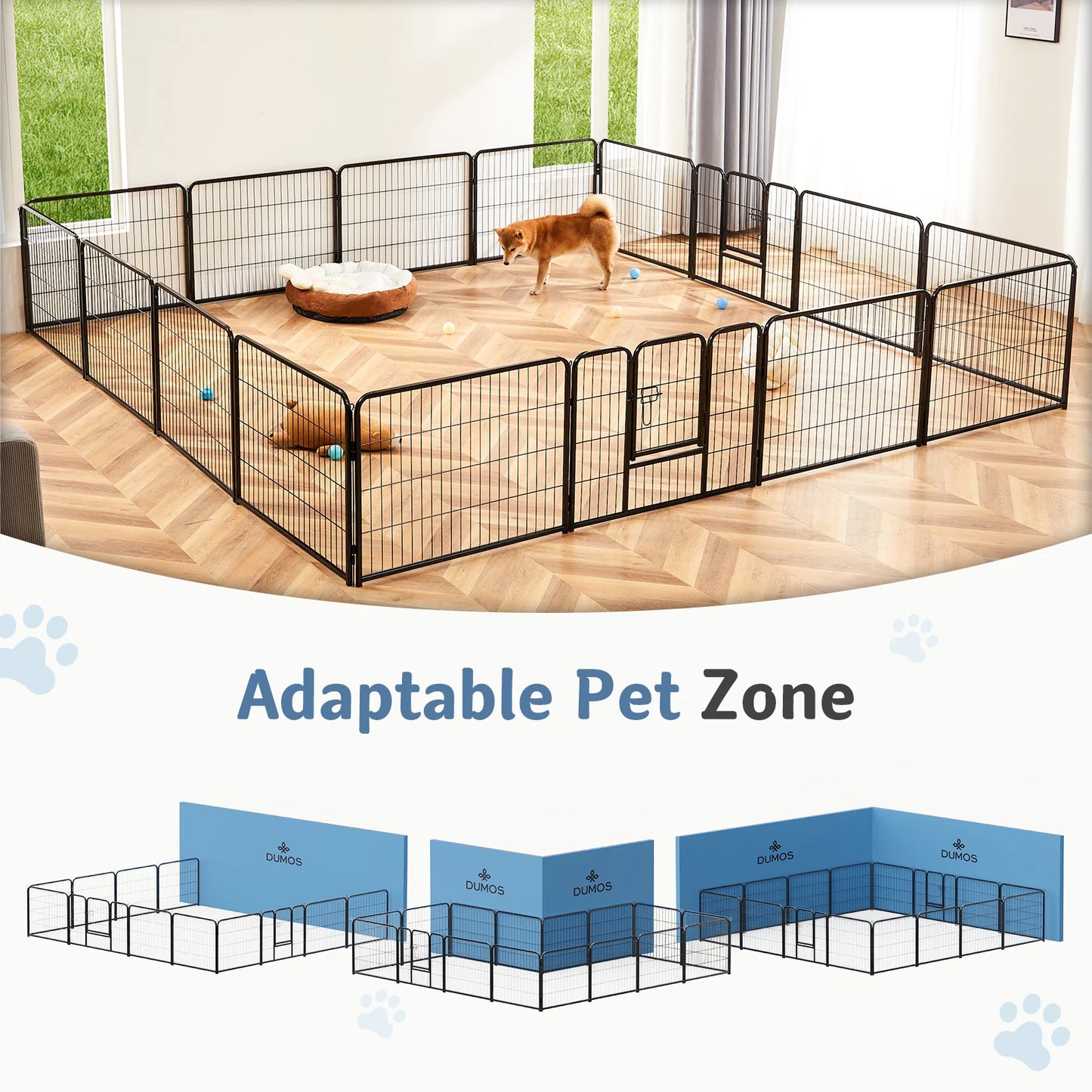 JHK 16 Panel Dog Playpen Indoor Pet Fence Exercise Yard Gate Heavy Duty Metal Dog Pen with Doors for Camping Outdoor