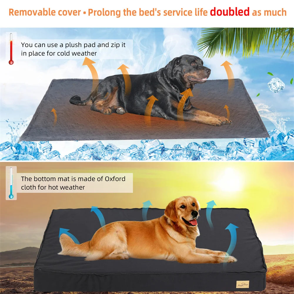Large Orthopaedic Dog Bed Waterproof Cushion Pet Mattress 2 in 1 with Removable Washable Cover for Indoor and Outdoor Use